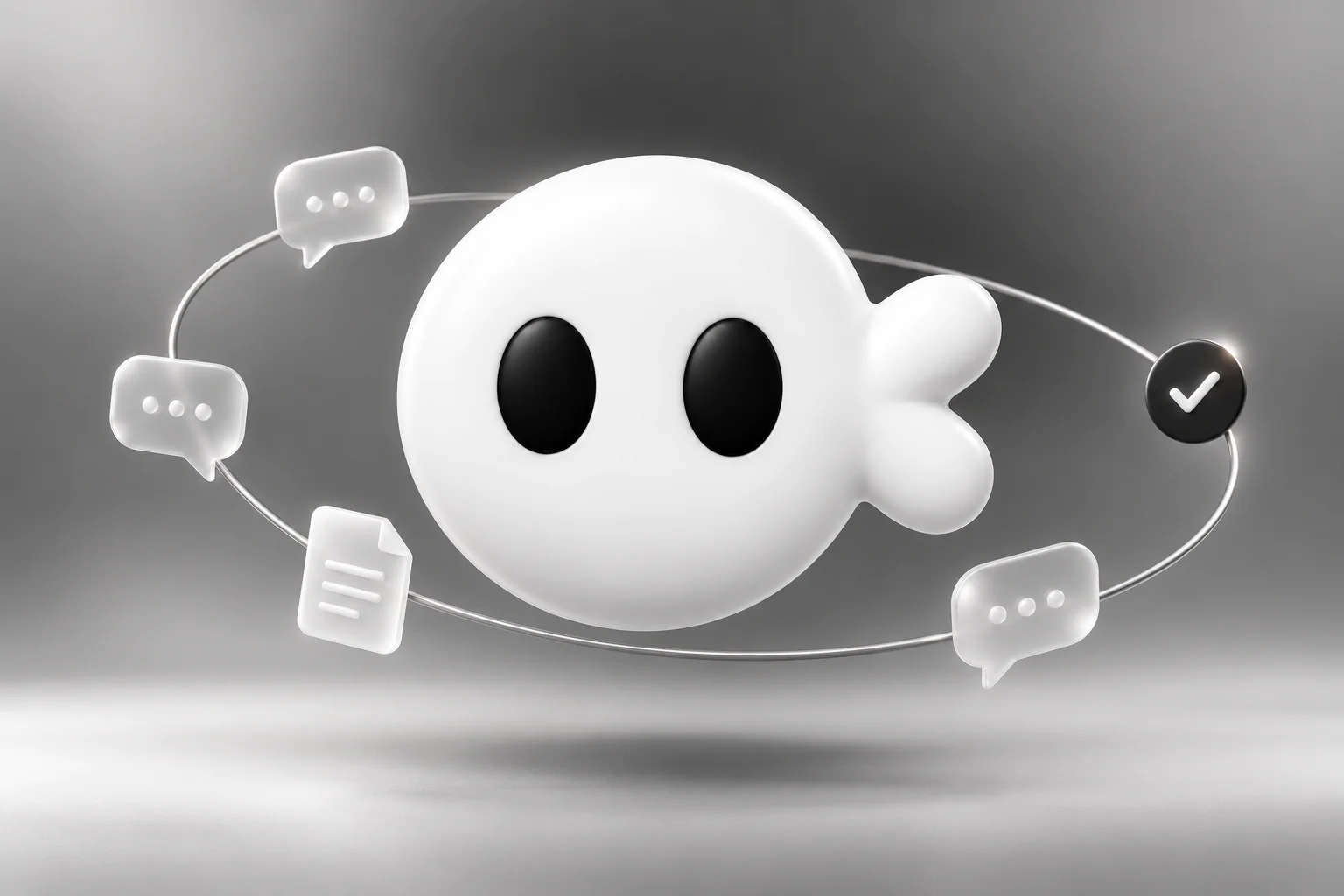 The Orren mascot surrounded by connected conversation bubbles and a completed-sale marker.